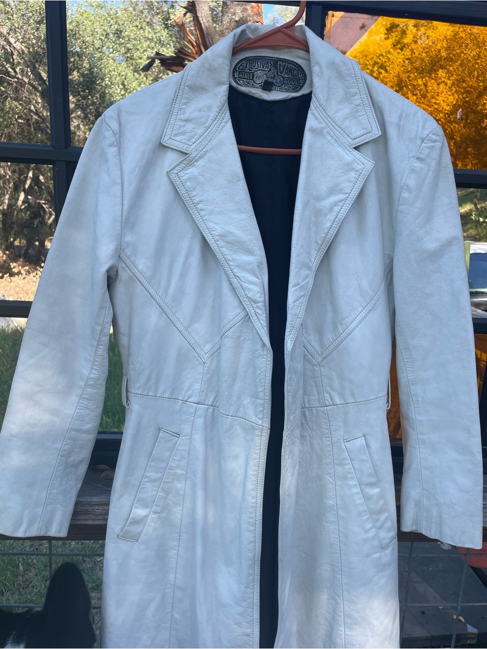 RARE VINTAGE Womens White MOTORCYCLE genuine leather duster Coat